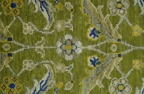 Traditional Floral Green and Blue Hand Knotted Multi size wool area rug