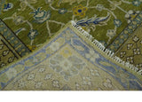Traditional Floral Green and Blue Hand Knotted Multi size wool area rug