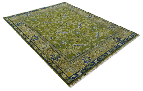 Traditional Floral Green and Blue Hand Knotted Multi size wool area rug