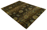 Traditional Floral Green, Beige, Brown and Teal Fine Hand knotted wool Area Rug