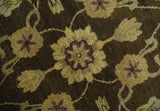 Traditional Floral Olive and Brown Hand knotted Oushak 9.7x13.11 wool Area Rug
