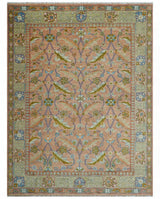 Traditional Floral Peach and Green Hand Knotted Custom Made wool area rug