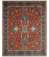 Traditional Floral Red, Blue, Beige and Green Hand Knotted Medallion Custom Made wool Area Rug