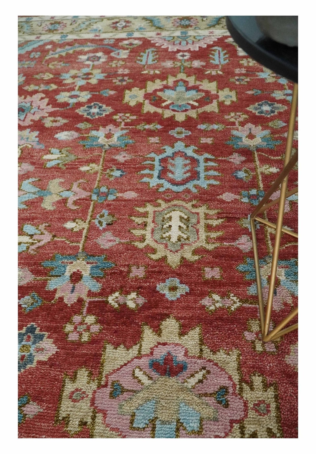 Traditional Floral Rust, Beige and Teal Hand knotted 8x10 Oushak wool Area Rug