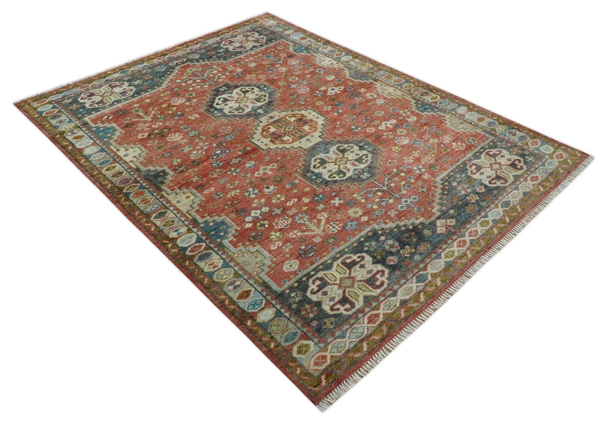 Traditional floral Rust, Charcoal and Beige Mamluk design 8x10 wool Area Rug