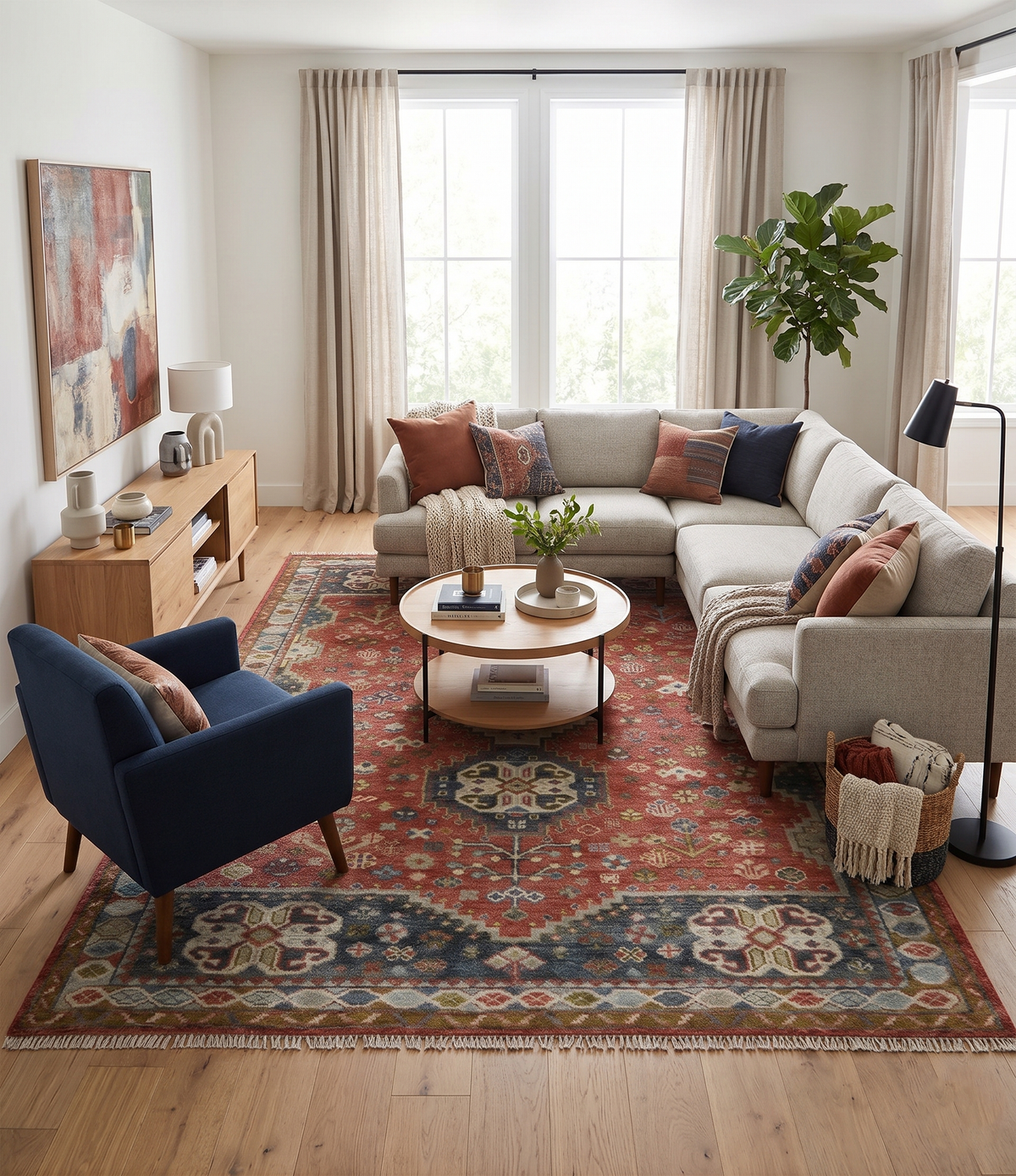 Traditional floral Rust, Charcoal and Beige Mamluk design 8x10 wool Area Rug