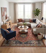 Traditional floral Rust, Charcoal and Beige Mamluk design 8x10 wool Area Rug