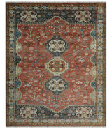 Traditional floral Rust, Charcoal and Beige Mamluk design 8x10 wool Area Rug
