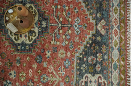 Traditional floral Rust, Charcoal and Beige Mamluk design Custom Made wool Area Rug