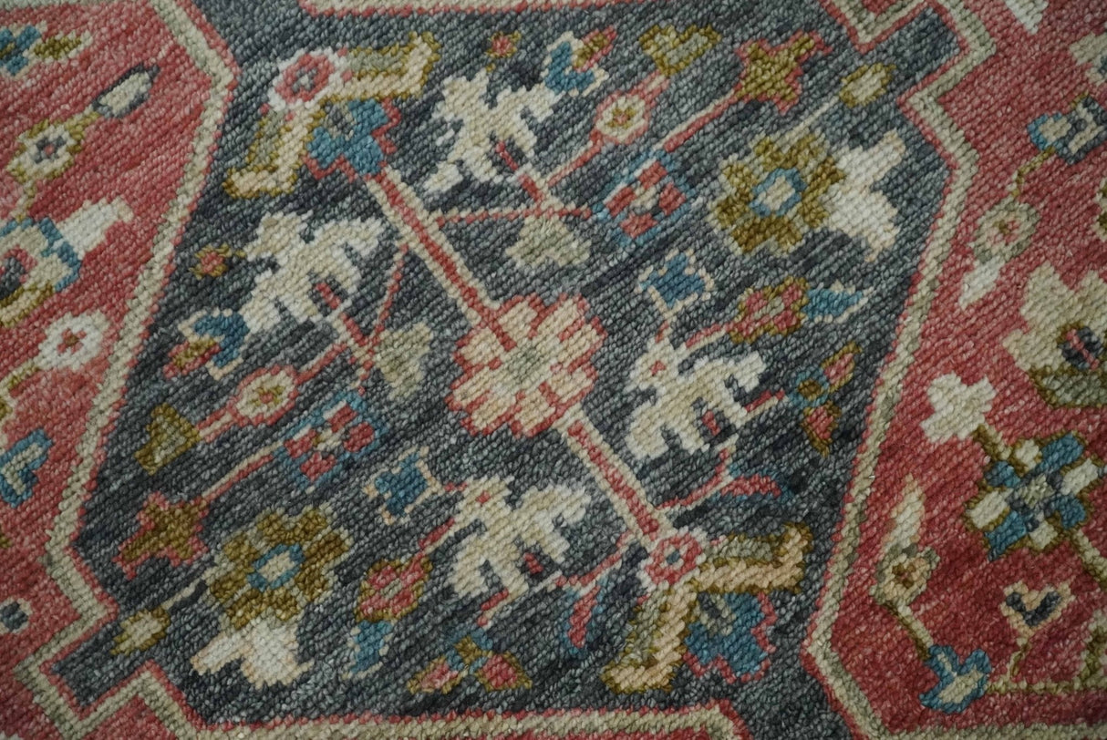 Traditional Floral Rust, Charcoal and Ivory Hand knotted 8x10 wool Area Rug