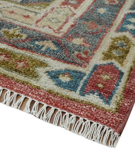 Traditional Floral Rust, Charcoal and Ivory Hand knotted 8x10 wool Area Rug