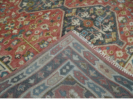 Traditional Floral Rust, Charcoal and Ivory Hand knotted 8x10 wool Area Rug
