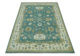Traditional Floral Teal, Ivory and Beige Oriental Hand Knotted Multi Size wool rug