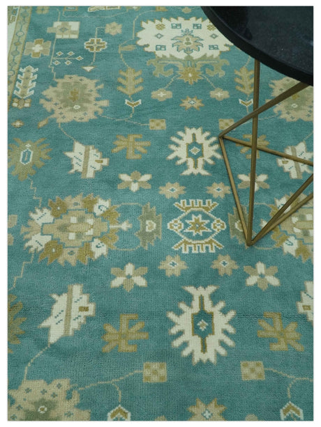 Traditional Floral Teal, Ivory and Beige Oriental Hand Knotted Multi Size wool rug