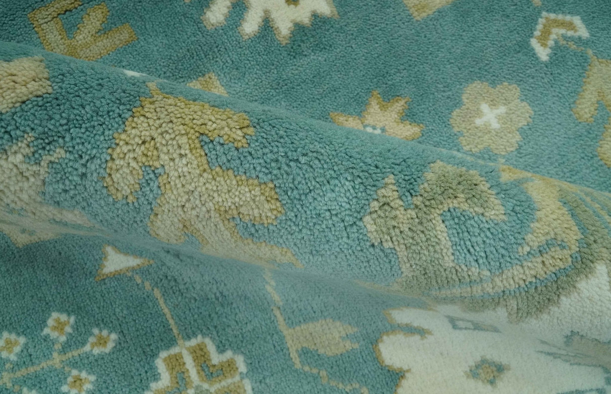 Traditional Floral Teal, Ivory and Beige Oriental Hand Knotted Multi Size wool rug