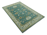 Traditional Floral Teal, Ivory and Beige Oriental Hand Knotted Multi Size wool rug