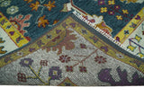 Traditional Floral Teal, Ivory and Mustard Hand Knotted Oriental Oushak wool Area Rug