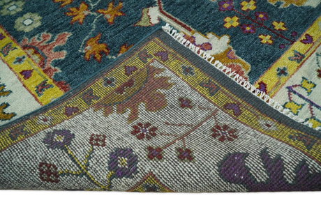 Traditional Floral Teal, Ivory and Mustard Hand Knotted Oriental Oushak wool Area Rug