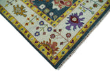 Traditional Floral Teal, Ivory and Mustard Hand Knotted Oriental Oushak wool Area Rug