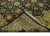 Traditional Floral Vintage Style Black and Olive Hand knotted 8x10 wool area Rug