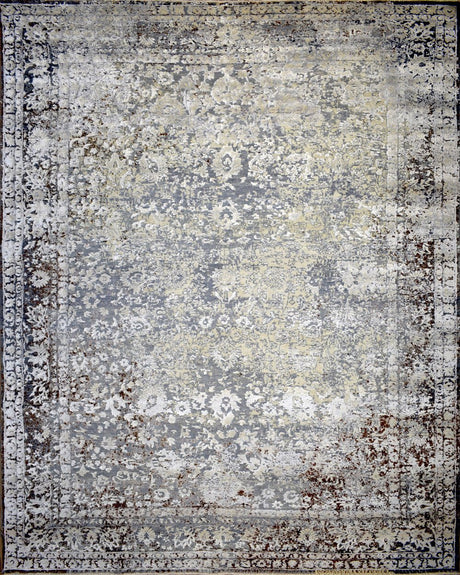 Traditional Gray And Brown Hand Knotted Wool 8x10 Area Rug