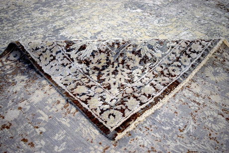 Traditional Gray And Brown Hand Knotted Wool 8x10 Area Rug