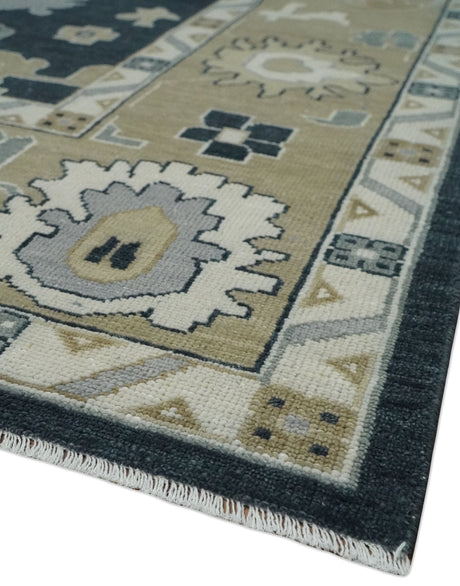 Traditional Hand Knotted Green, Beige, Silver and Ivory Multi Size Oushak Wool Area Rug