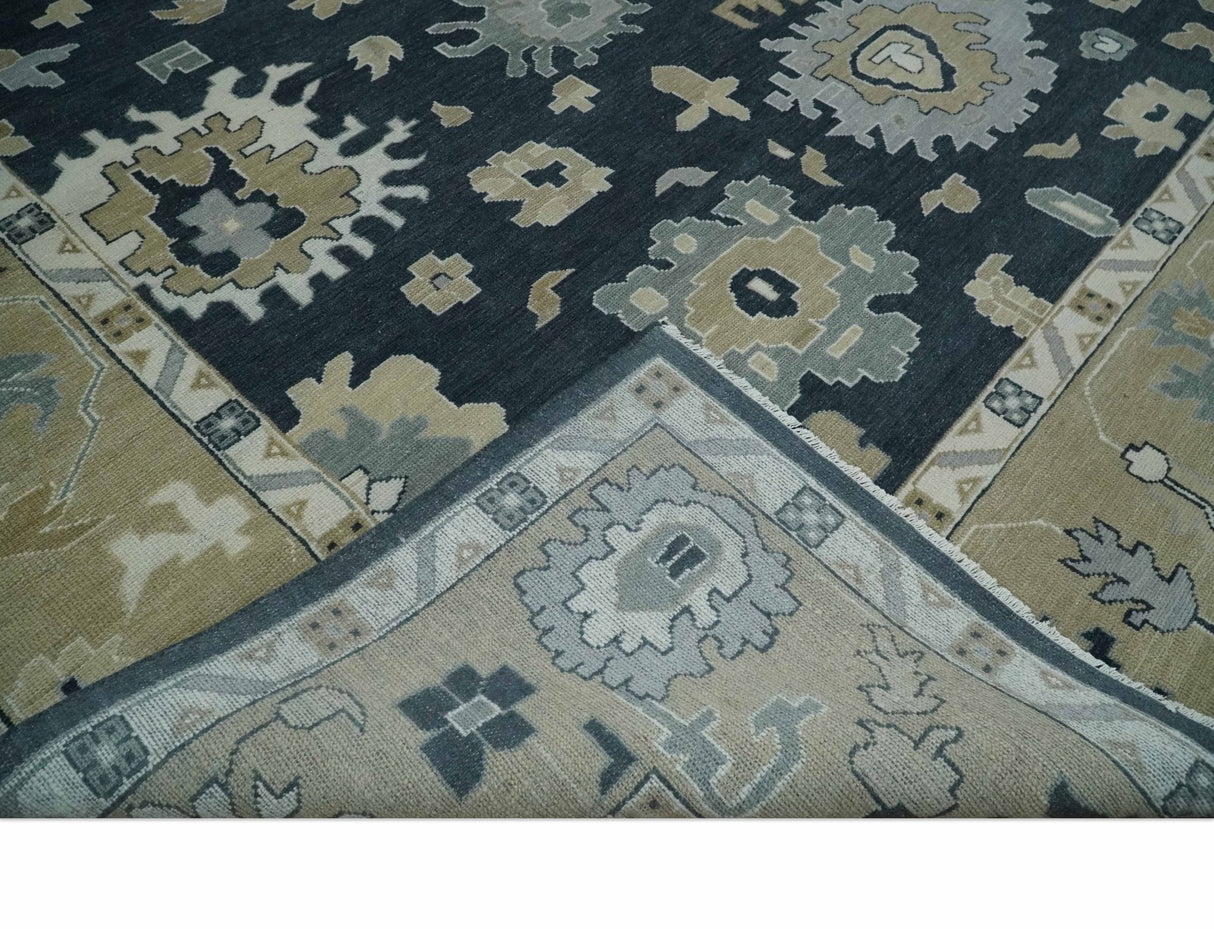 Traditional Hand Knotted Green, Beige, Silver and Ivory Multi Size Oushak Wool Area Rug