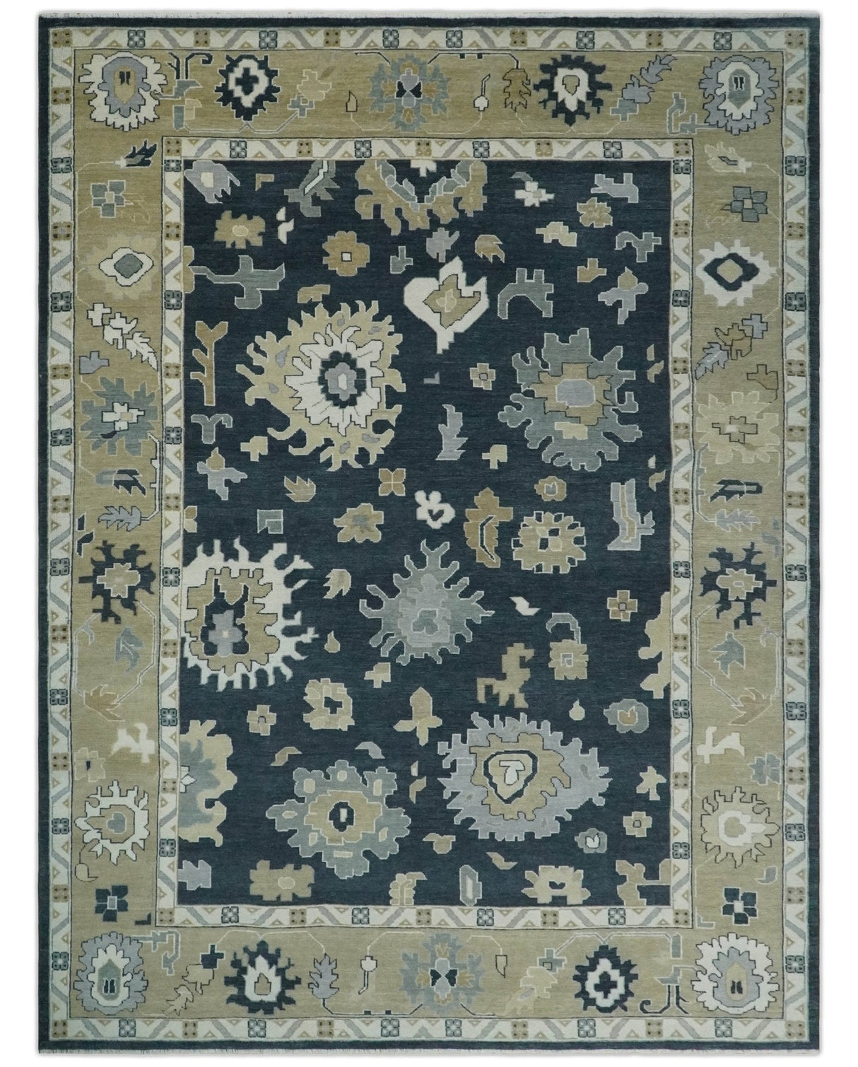 Traditional Hand Knotted Green, Beige, Silver and Ivory Multi Size Oushak Wool Area Rug