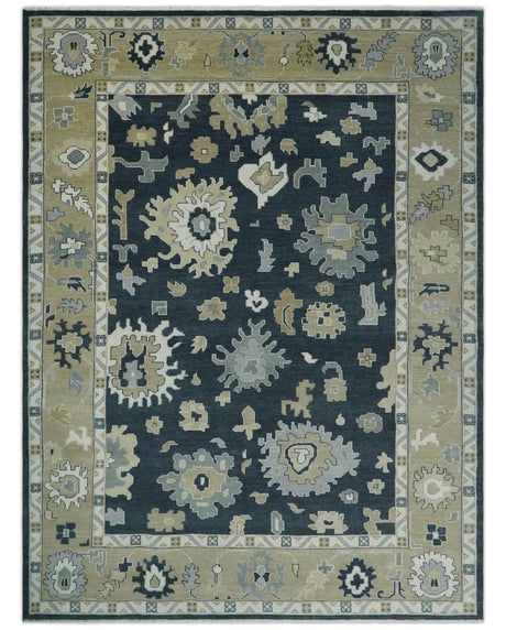 Traditional Hand Knotted Green, Beige, Silver and Ivory Multi Size Oushak Wool Area Rug