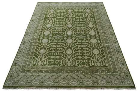 Traditional Hand knotted Royal Green and Ivory Turkish Design wool Area Rug