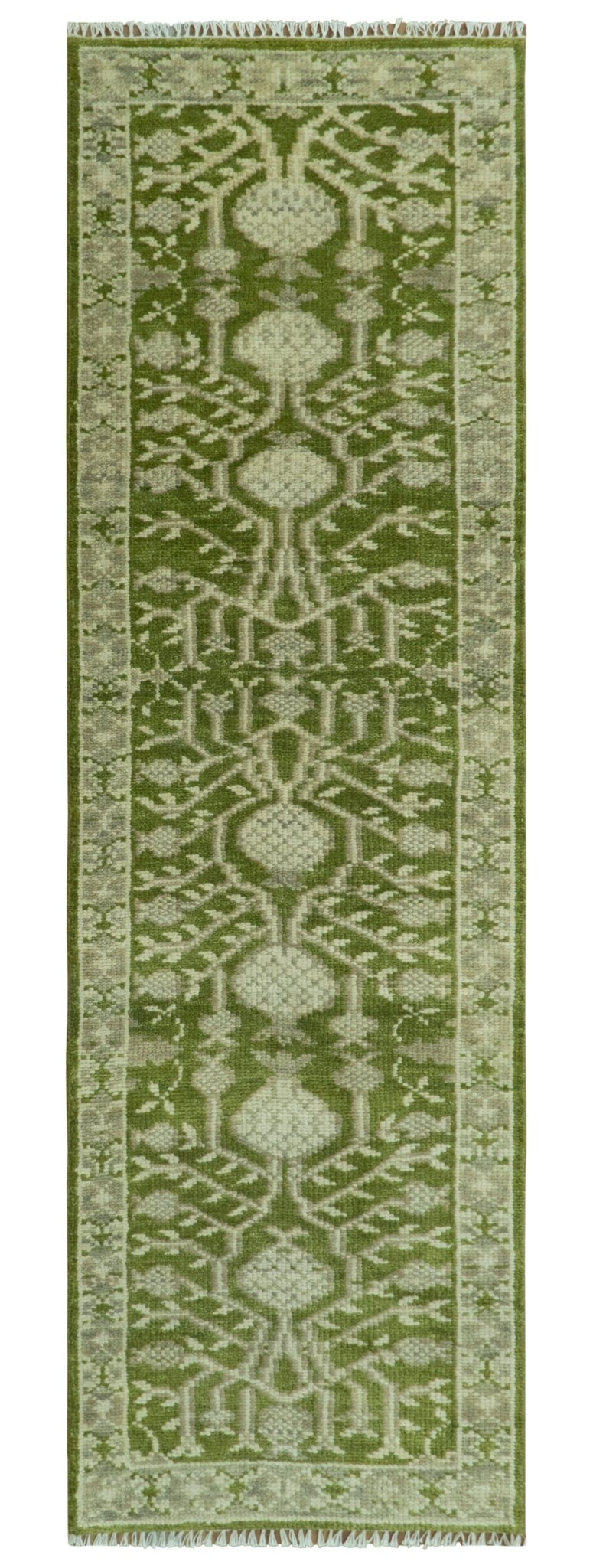 Traditional Hand knotted Royal Green and Ivory Turkish Design wool Area Rug