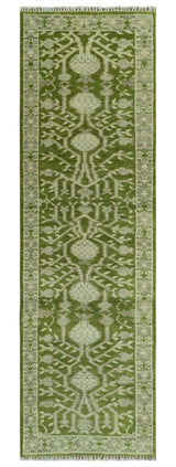 Traditional Hand knotted Royal Green and Ivory Turkish Design wool Area Rug