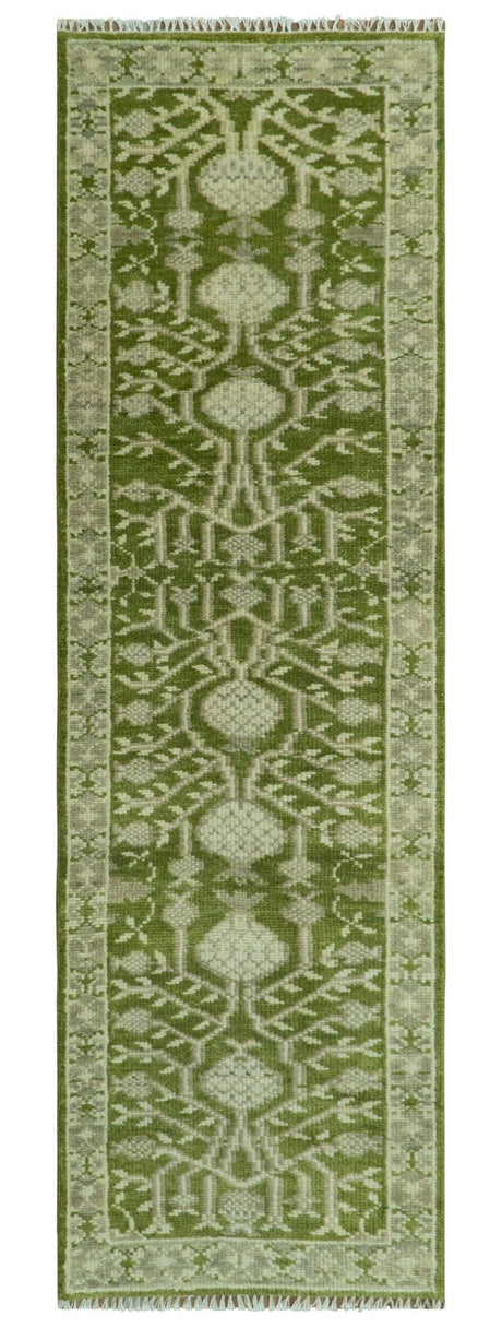 Traditional Hand knotted Royal Green and Ivory Turkish Design wool Area Rug