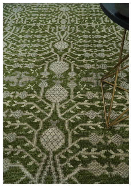 Traditional Hand knotted Royal Green and Ivory Turkish Design wool Area Rug