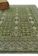 Traditional Hand knotted Royal Green and Ivory Turkish Design wool Area Rug