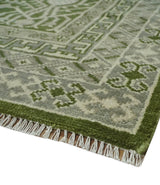 Traditional Hand knotted Royal Green and Ivory Turkish Design wool Area Rug