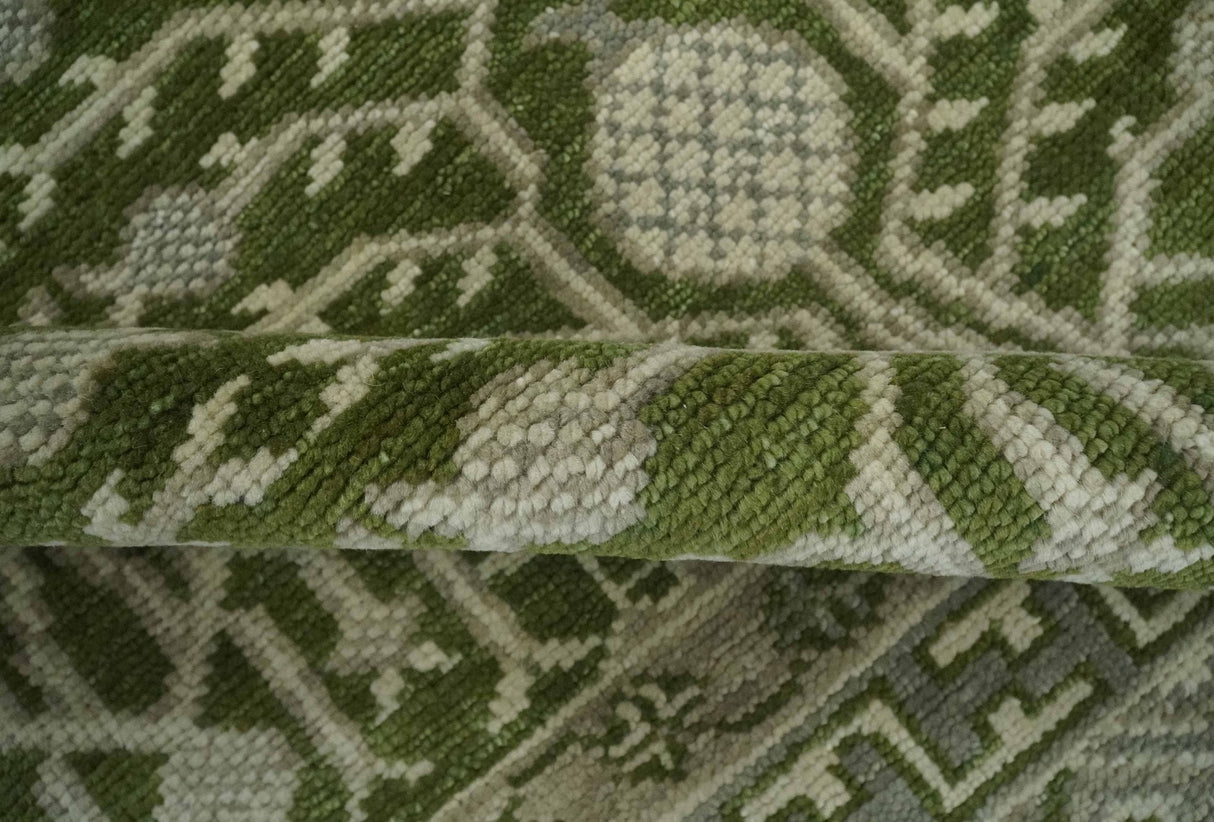 Traditional Hand knotted Royal Green and Ivory Turkish Design wool Area Rug