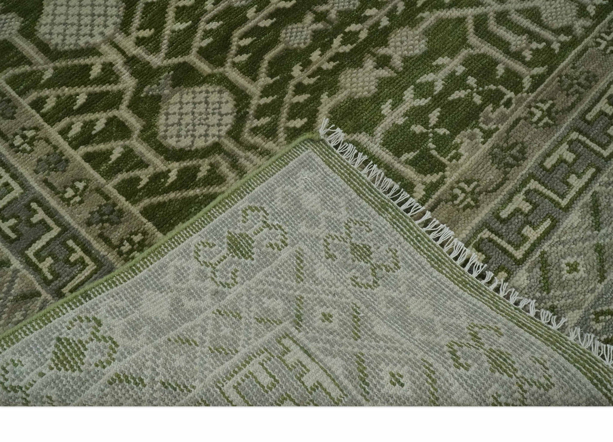 Traditional Hand knotted Royal Green and Ivory Turkish Design wool Area Rug