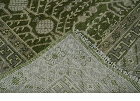 Traditional Hand knotted Royal Green and Ivory Turkish Design wool Area Rug