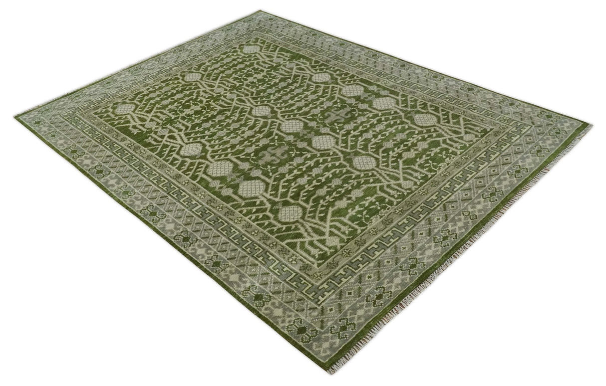 Traditional Hand knotted Royal Green and Ivory Turkish Design wool Area Rug