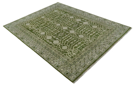 Traditional Hand knotted Royal Green and Ivory Turkish Design wool Area Rug