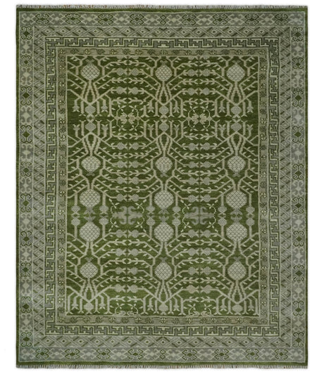 Traditional Hand knotted Royal Green and Ivory Turkish Design wool Area Rug