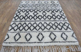 Traditional Hand Made Moroccan Design Black And White Wool 4x6 Area Rug
