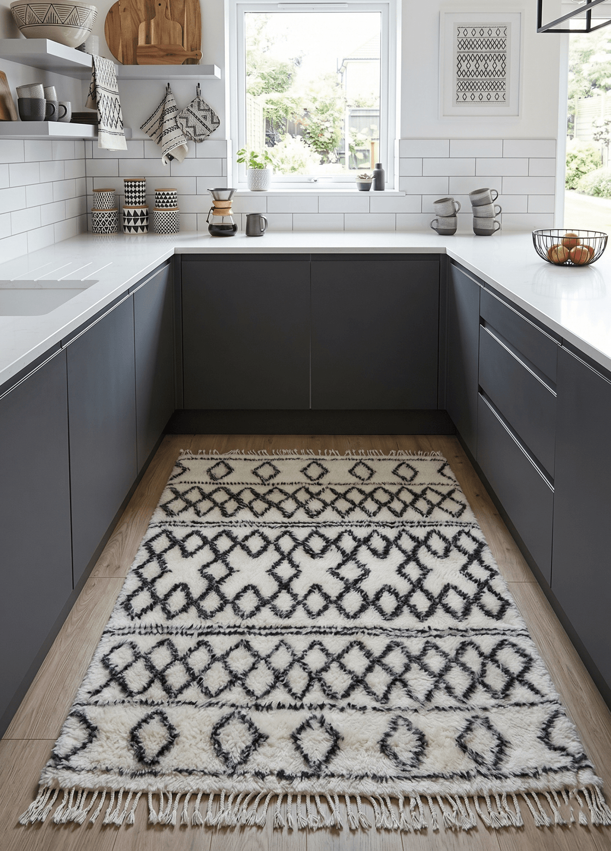 Traditional Hand Made Moroccan Design Black And White Wool 4x6 Area Rug