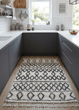 Traditional Hand Made Moroccan Design Black And White Wool 4x6 Area Rug