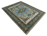 Traditional Heriz Blue, silver, Charcoal and Ivory Hand Knotted wool Area Rug
