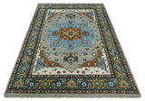 Traditional Heriz Blue, silver, Charcoal and Ivory Hand Knotted wool Area Rug