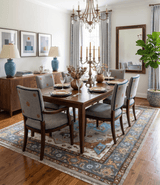 Traditional Heriz Blue, silver, Charcoal and Ivory Hand Knotted wool Area Rug