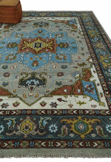 Traditional Heriz Blue, silver, Charcoal and Ivory Hand Knotted wool Area Rug